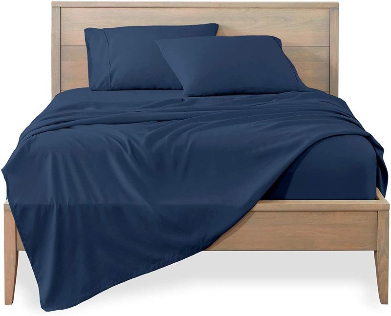 HOMESHEETS 500 TC Cotton Queen Solid Flat Bedsheet  (Pack of 3, Navy Blue)