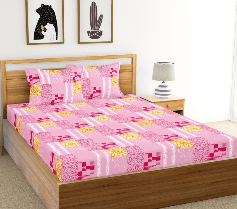 Country Home 120 TC Cotton Double Printed Flat Bedsheet  (Pack of 1, Pink & Yellow)
