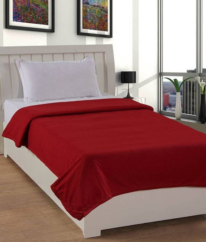komfey Solid Single Fleece Blanket for Mild Winter  (Microfiber, Maroon)