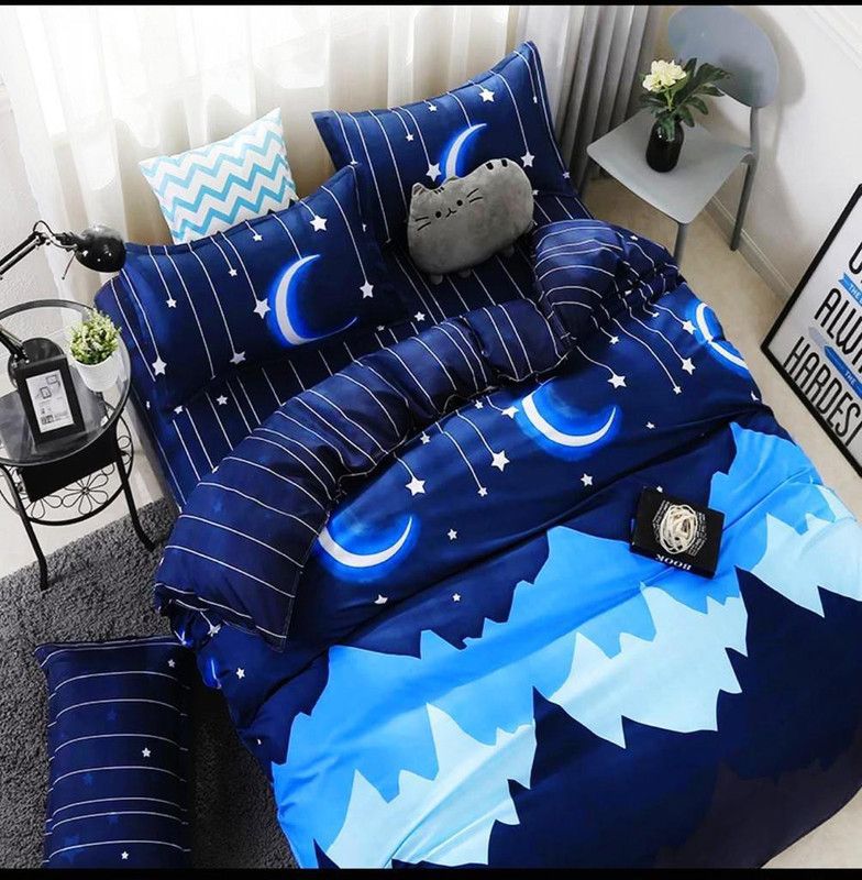 DK TRADERS 180 TC Microfiber Double Printed Flat Bedsheet  (Pack of 1, Blue)