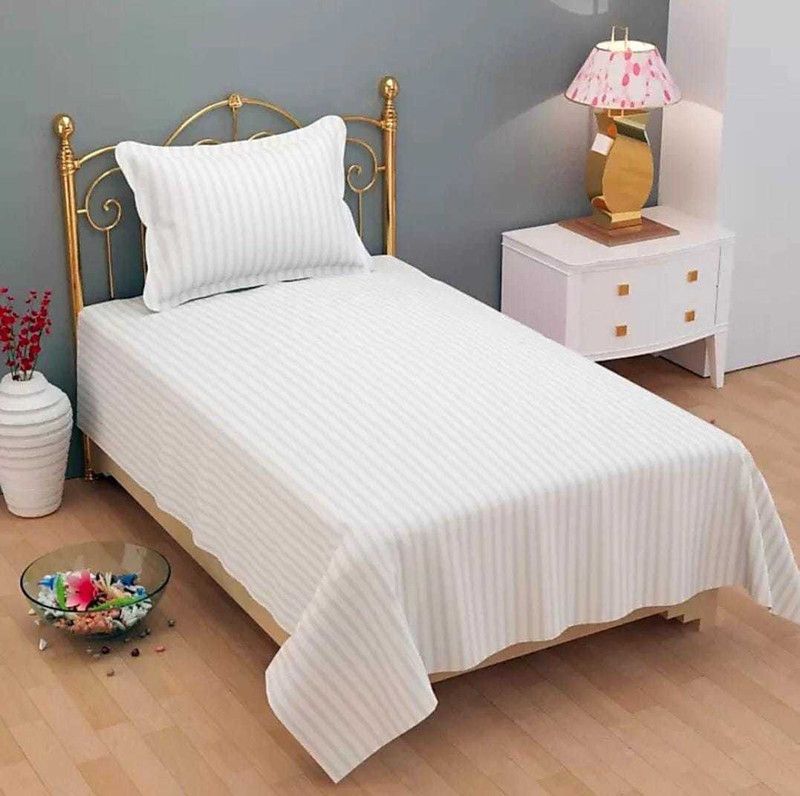 Rivasa 130 TC Microfiber Single Striped Flat Bedsheet  (Pack of 1, White)