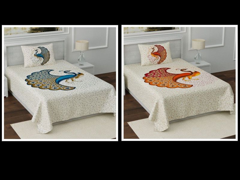 144 TC Cotton Single Bedsheet  (Pack of 2, Design119)