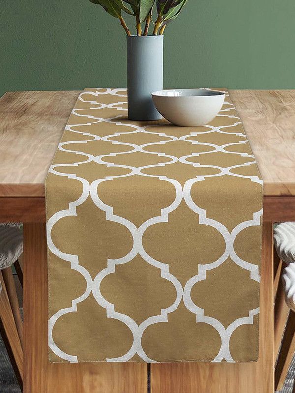 Dekor World Beige, White 120 cm Table Runner  (Cotton)