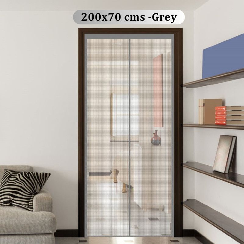 Classic Mosquito Net Fibre Adults Washable (200x70 cms) Magnetic self Adhesive Door Mosquito Net  (70x200-Grey-FG, Frame Hung)