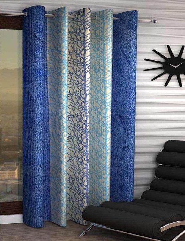 India Furnish 274 cm (9 ft) Polyester Semi Transparent Long Door Curtain Single Curtain  (Abstract, Blue)