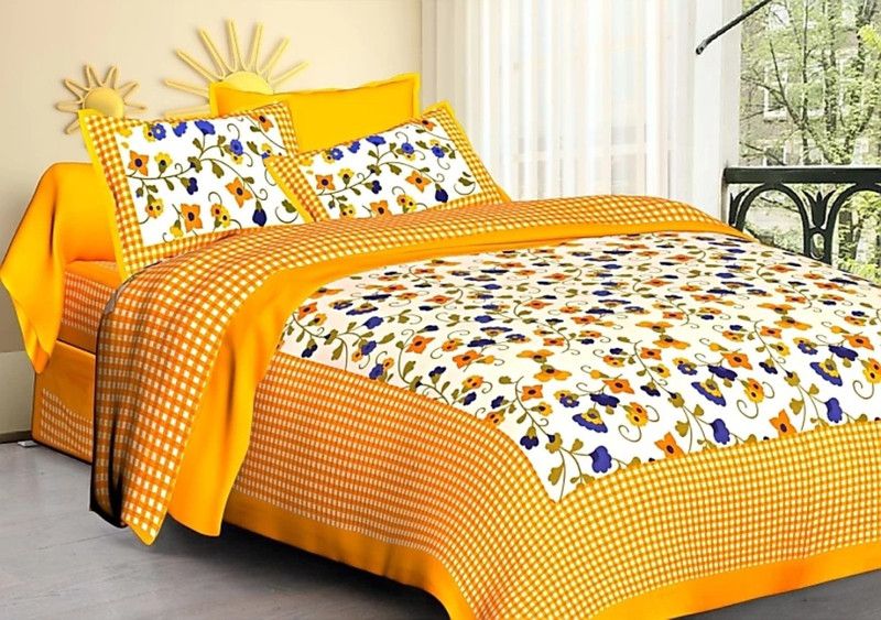 Dada Prints 151 TC Cotton Double Floral Flat Bedsheet  (Pack of 1, Yellow)