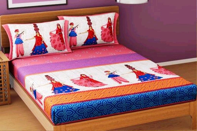 Shivam Textiles 144 TC Cotton Double Printed Flat Bedsheet  (Pack of 1, Multicolor)