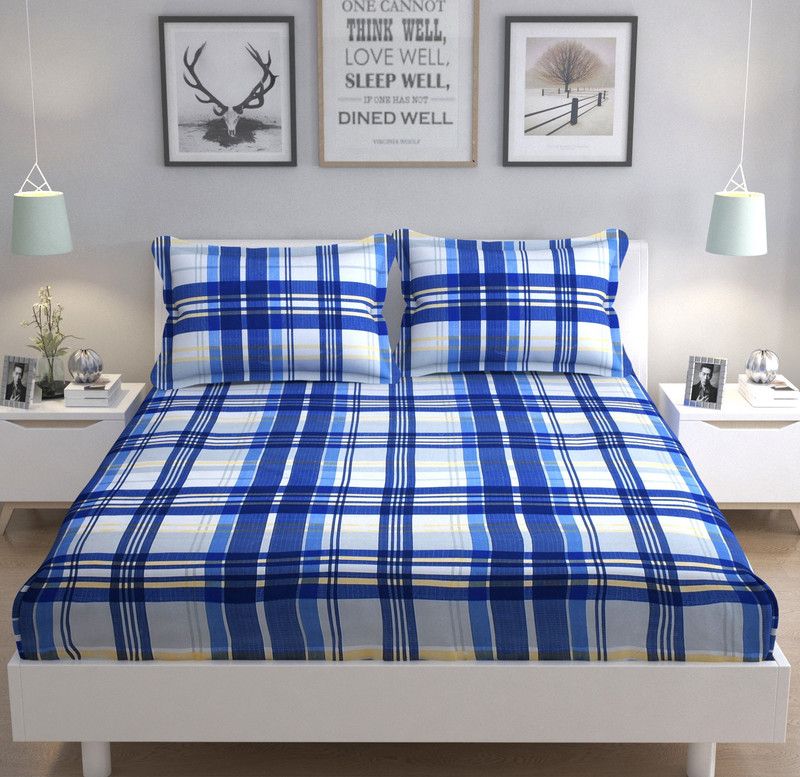 240 TC Polycotton Double 3D Printed Bedsheet  (Pack of 1, Blue)