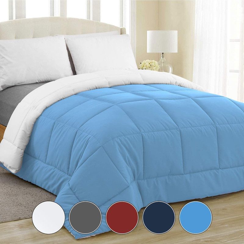 Jaipurlinen Self Design Double Duvet for AC Room  (Polyester, Sky Blue White)