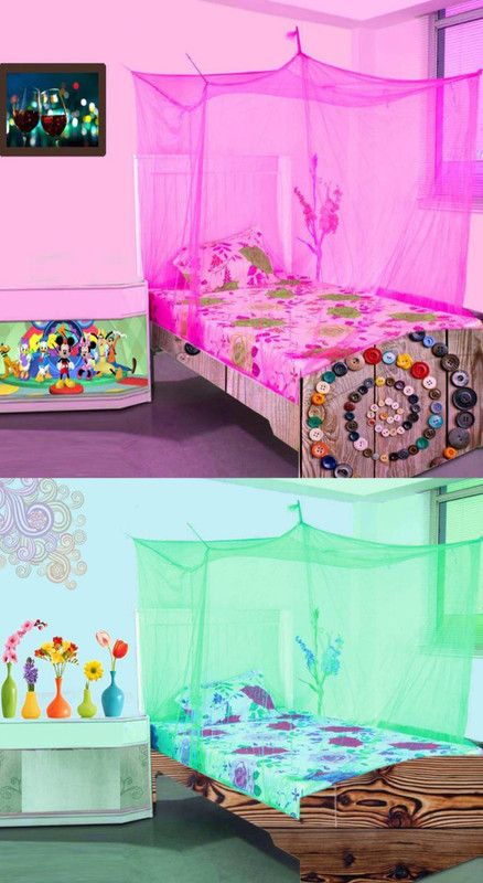 Hot Dealzz Nylon Adults Washable 2 Pcs. Nylon Adults single Bed lite Multi color Mosquito Net4x6 feet Mosquito Net  (Green, Pink, Bed Box)