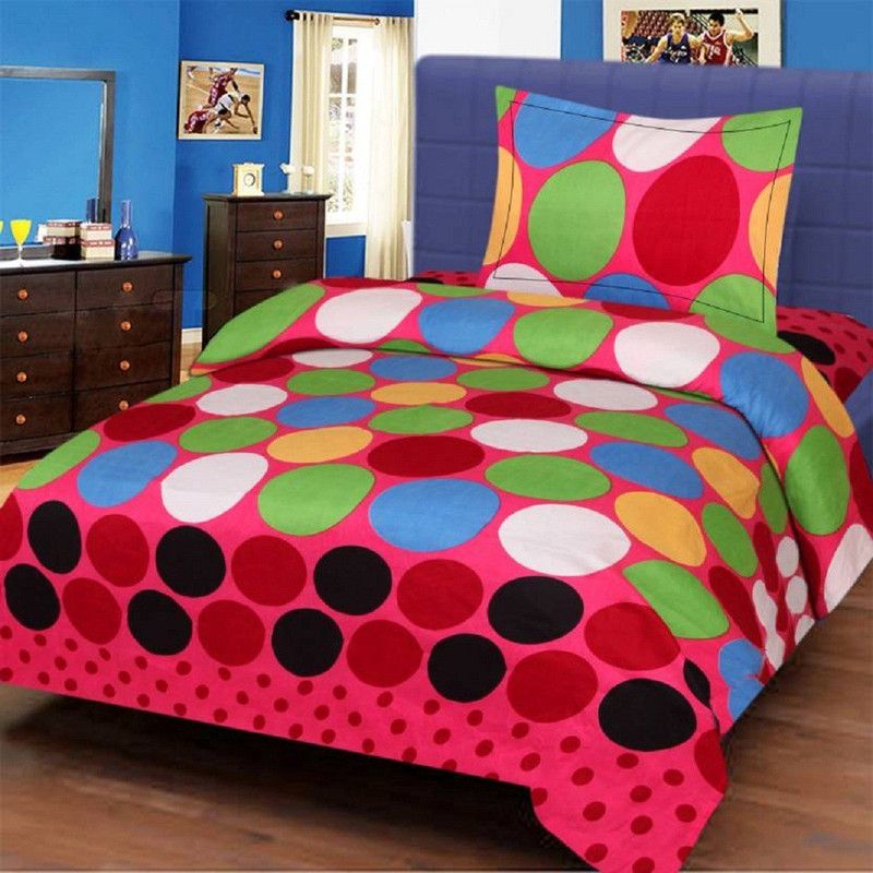 Home Expert 104 TC Microfiber Double 3D Printed Fitted & Flat Bedsheet  (Pack of 1, Red)