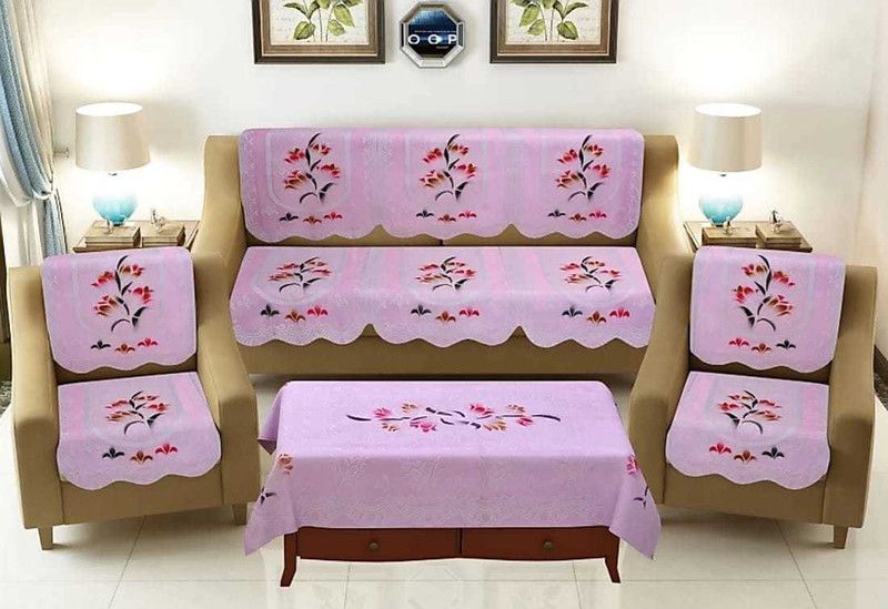 Cotton Sofa Cover  (pink Pack of 7)