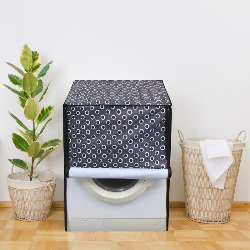 Glassiano Front Loading Washing Machine Cover  (Width: 60.96 cm, Grey, Black)