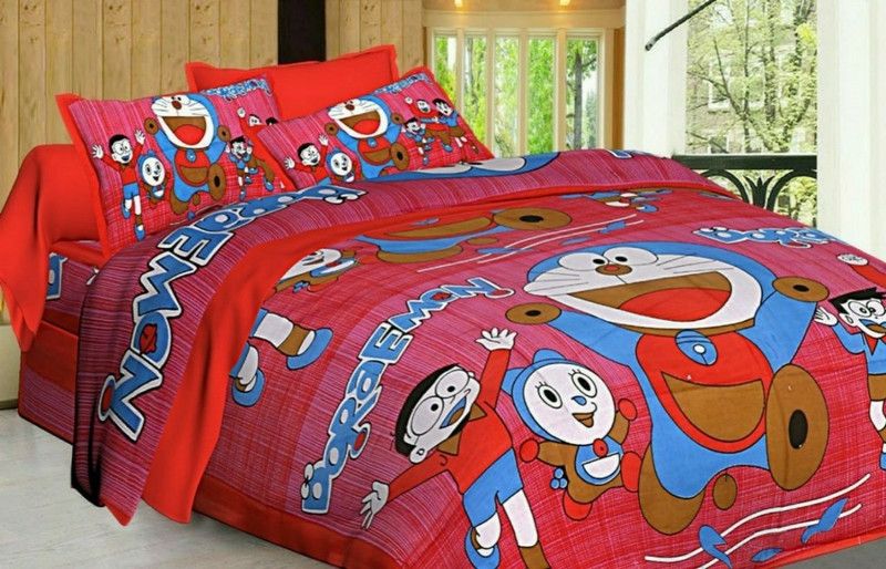 peace way 228 TC Cotton Double Jaipuri Prints Flat Bedsheet  (Pack of 1, Red)