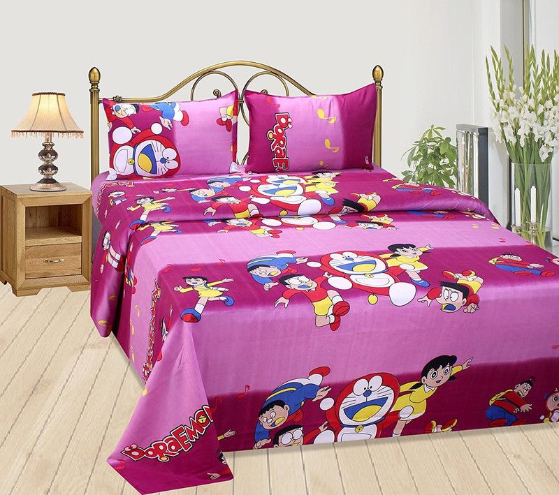 SINGHS VILLAS DECOR Polycotton Double Cartoon Flat Bedsheet  (Pack of 1, Multicolor)