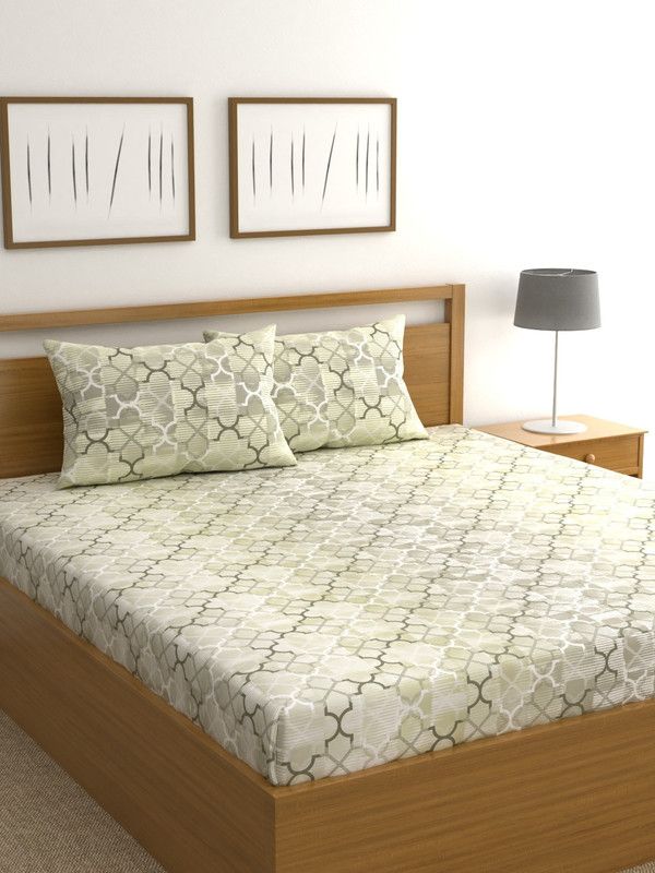 Raymond Home 144 TC Cotton Double Printed Flat Bedsheet  (Pack of 1, Olive Green)