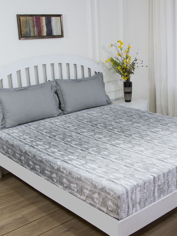 GMF 144 TC Cotton King Abstract Flat Bedsheet  (Pack of 1, Grey)