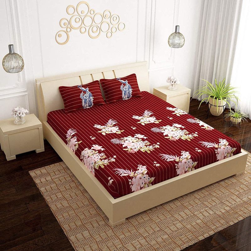 Pavo 300 TC Cotton King Printed Flat Bedsheet  (Pack of 1, Maroon)