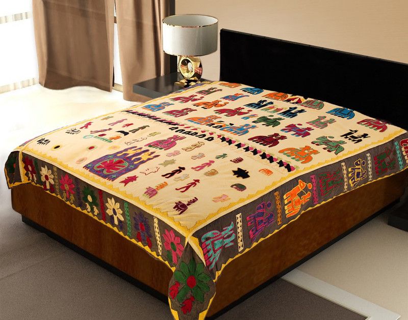 Lal Haveli Cotton Double Embroidered Flat Bedsheet  (Pack of 1, Multicolor)