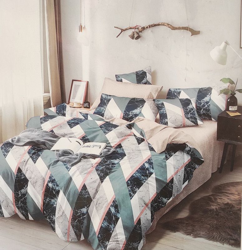 signature CLUB 280 TC Microfiber King Geometric Flat Bedsheet  (Pack of 1, WHITE BLUE GREY)