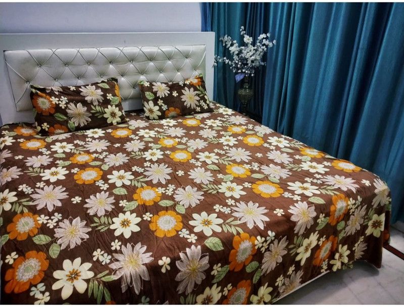 Belgium Furnishings 190 TC Velvet Double Printed Flat Bedsheet  (Pack of 1, Brown)