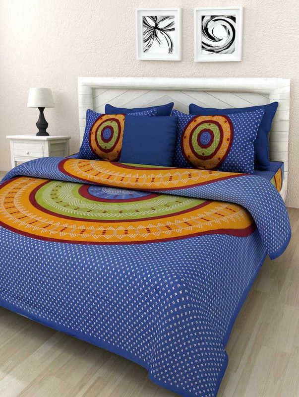MAHAVEER PRINTS 144 TC Cotton Queen Printed Flat Bedsheet  (Pack of 1, Multicolor)