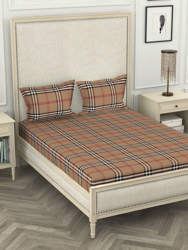 Bianca 110 TC Cotton Double Checkered Flat Bedsheet  (Pack of 1, Brown)