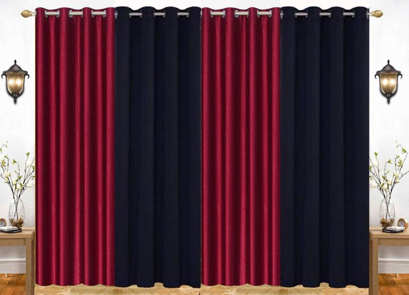 India Furnish 274 cm (9 ft) Polyester Semi Transparent Long Door Curtain (Pack Of 4)  (Plain, Maroon & Black)