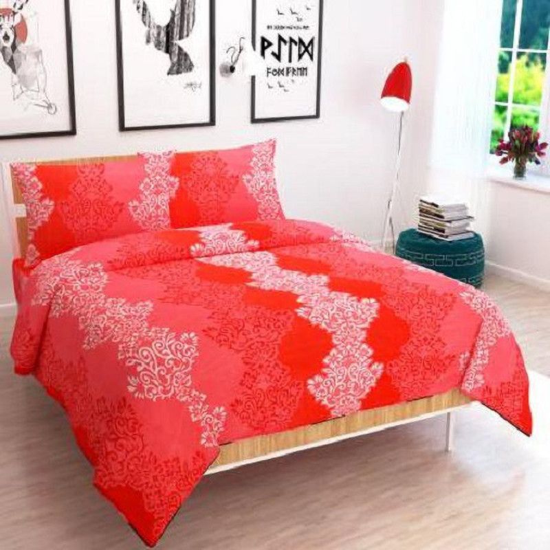 PRODUCTSCK 179 TC Polycotton Double Printed Flat Bedsheet  (Pack of 3, Red)