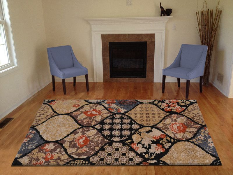 FURNISHINGLAND Gold, Black, Orange Polyester Area Rug  (91 cm, X 153 cm, Rectangle)
