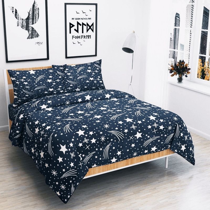 BALKO FAB 225 TC Polycotton Double Polka Flat Bedsheet  (Pack of 1, Black)
