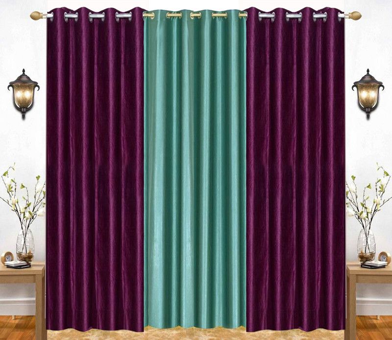 India Furnish 213 cm (7 ft) Polyester Semi Transparent Door Curtain (Pack Of 3)  (Plain, Aqua & Wine)