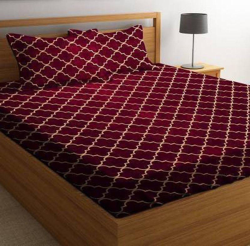 A11 M@LL 180 TC Cotton Double Printed Flat Bedsheet  (Pack of 1, Red)