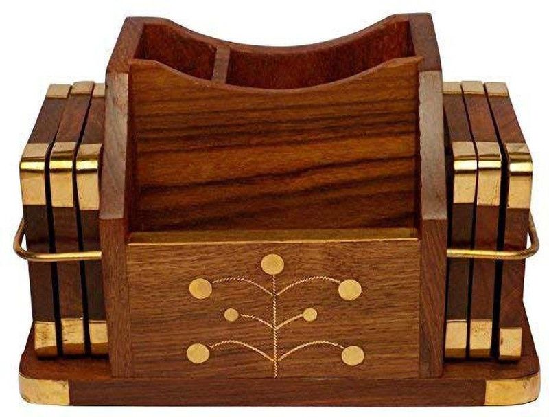 webbee craft Square Wood Coaster Set  (Pack of 6)