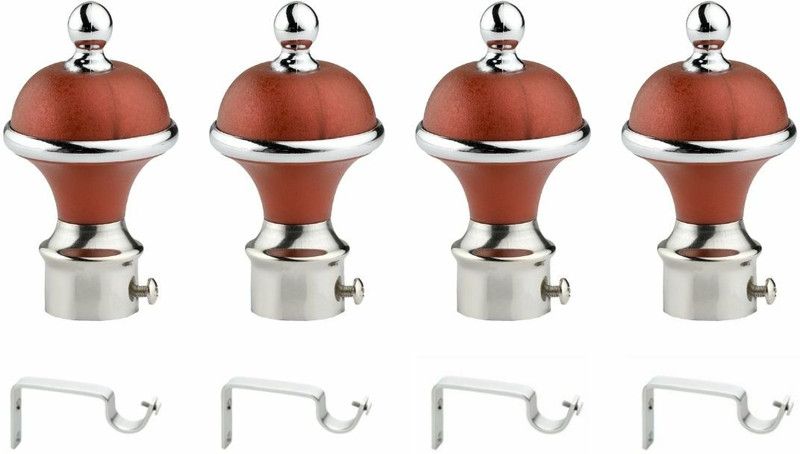 krina Silver, Maroon Rod Rail Bracket, Curtain Knobs Metal  (Pack of 8)