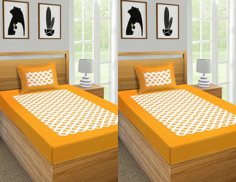 180 TC Cotton Single Bedsheet  (Pack of 2, Yellow)