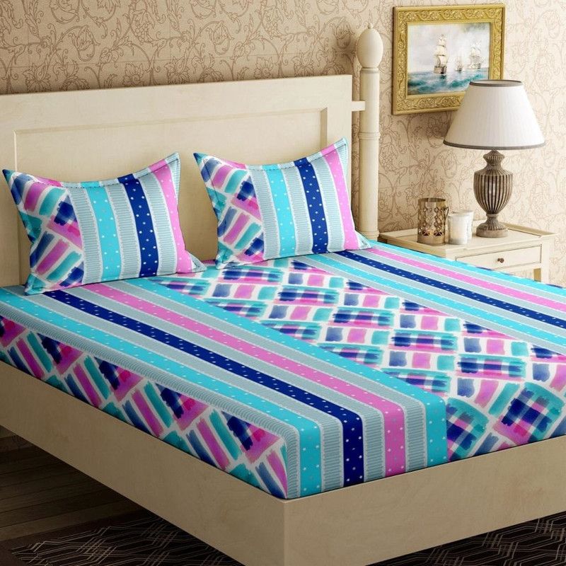 Samudra 144 TC Cotton King Geometric Flat Bedsheet  (Pack of 1, Multicolor)