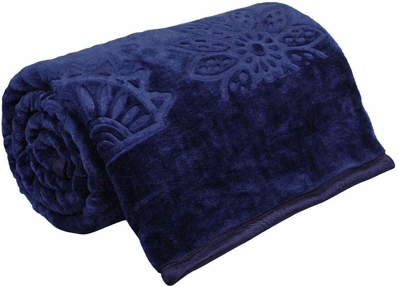 RF Relaxfeel Self Design Double Mink Blanket for Heavy Winter  (Fur, Blue)