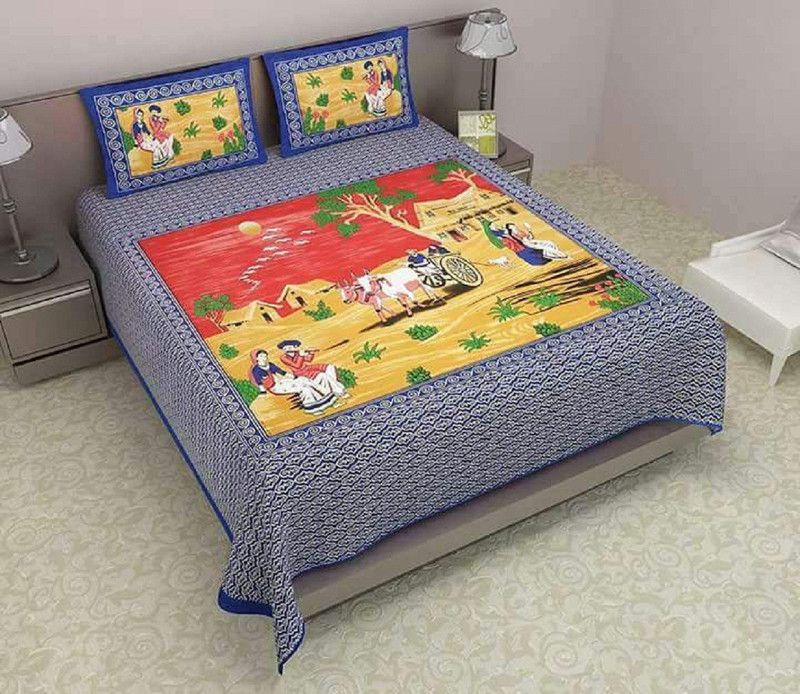 Versatile hut 320 TC Cotton Queen Printed Flat Bedsheet  (Pack of 1, Multicolor3)
