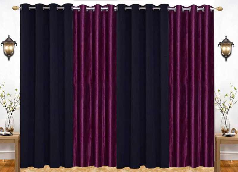 India Furnish 274 cm (9 ft) Polyester Semi Transparent Long Door Curtain (Pack Of 4)  (Plain, Wine & Black)