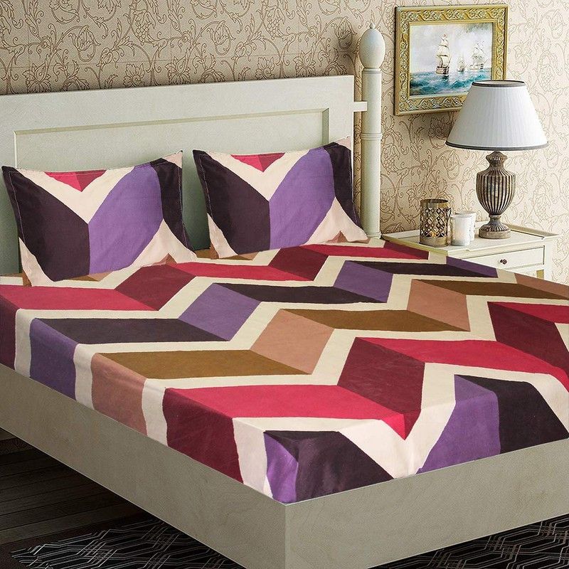 GAK Style 144 TC Polycotton Double Printed Flat Bedsheet  (Pack of 1, Red)