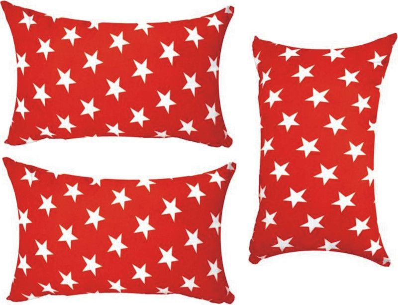 Home Furnishing Microfibre Geometric Sleeping Pillow Pack of 3  (White, Red)
