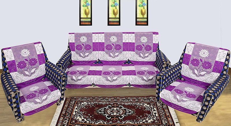 Style your home Polyester Floral Sofa Cover  (purple Pack of 10)