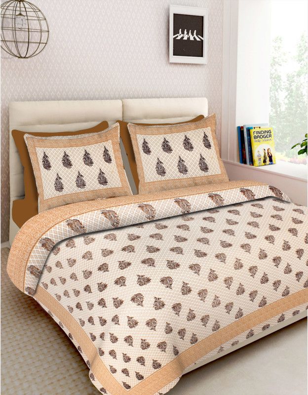 Welldeal 250 TC Cotton King Printed Flat Bedsheet  (Pack of 1, Brown)