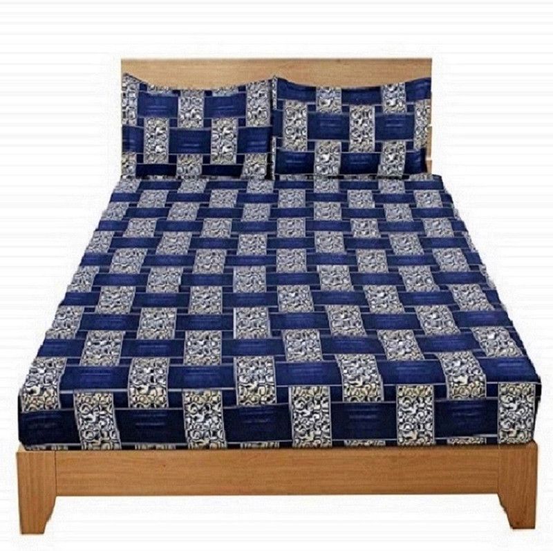 CECARO 160 TC Microfiber Queen Floral Flat Bedsheet  (Pack of 1, Blue)