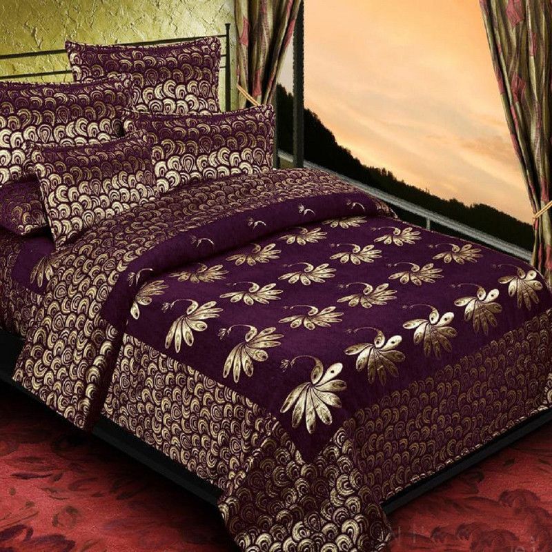 Duffers 500 TC Velvet Double Abstract Flat Bedsheet  (Pack of 1, Purple)