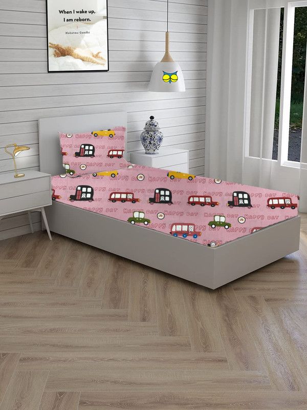 Houseofowlet 188 TC Cotton Single Cartoon Flat Bedsheet  (Pack of 1, Pink)
