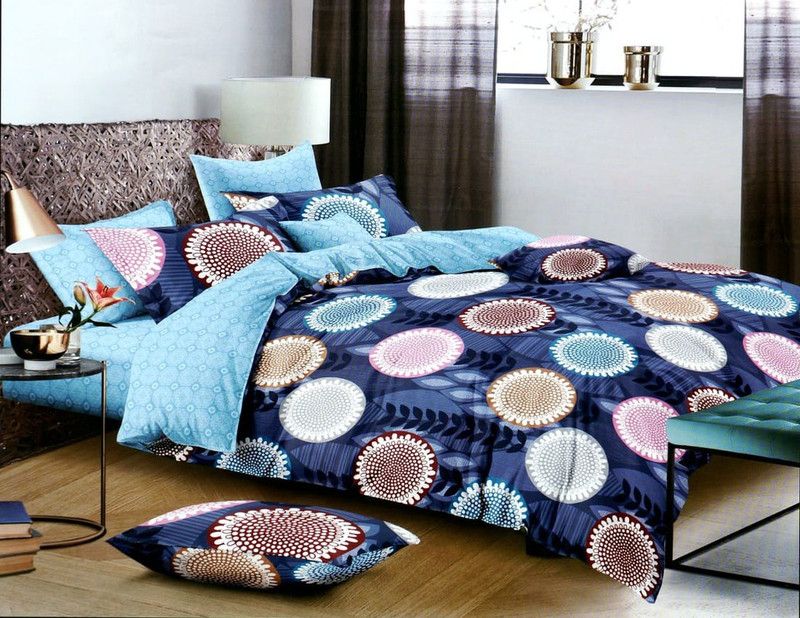 FLOURISHING HOMES 300 TC Cotton Double Printed Flat Bedsheet  (Pack of 1, Blue)