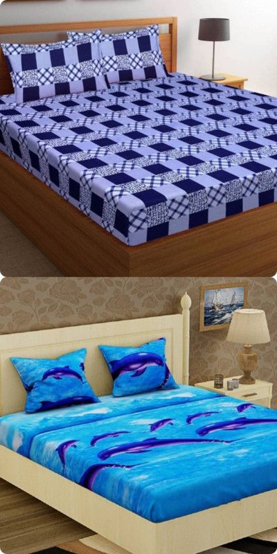shyokand 144 TC Microfiber Double Floral Flat Bedsheet  (Pack of 2, Blue)