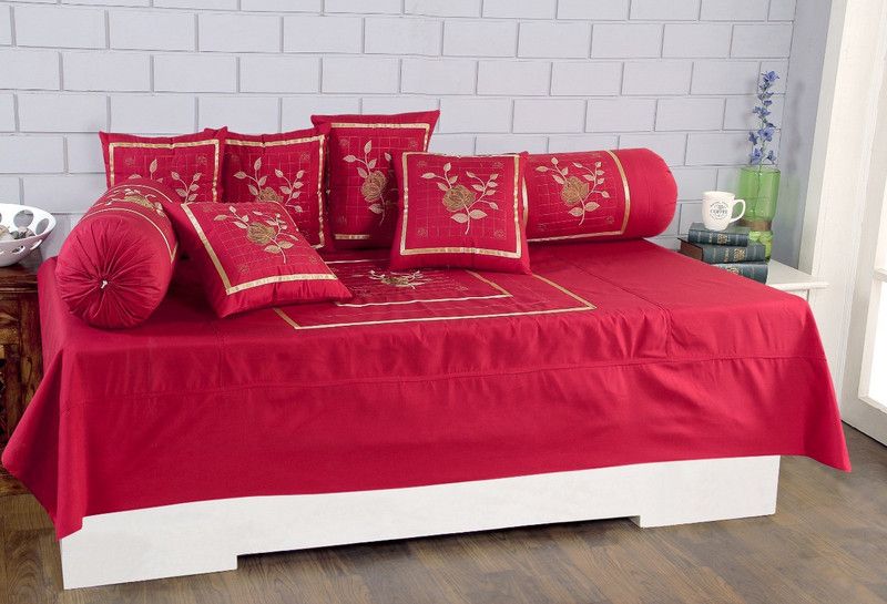 Upasana Fab Polycotton Floral Diwan Set  (Red)